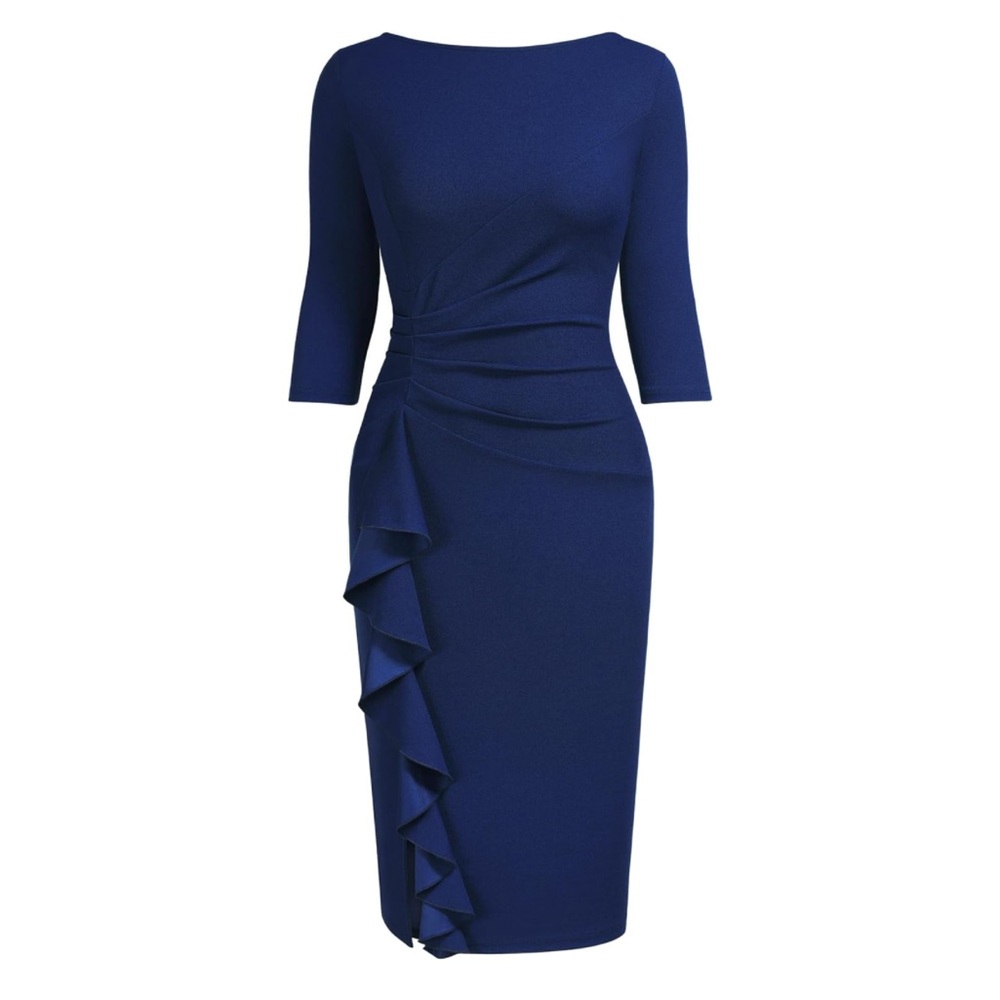 Like New! 3/4 Sleeve Ruched Elegant Business Pencil Sheath Dress